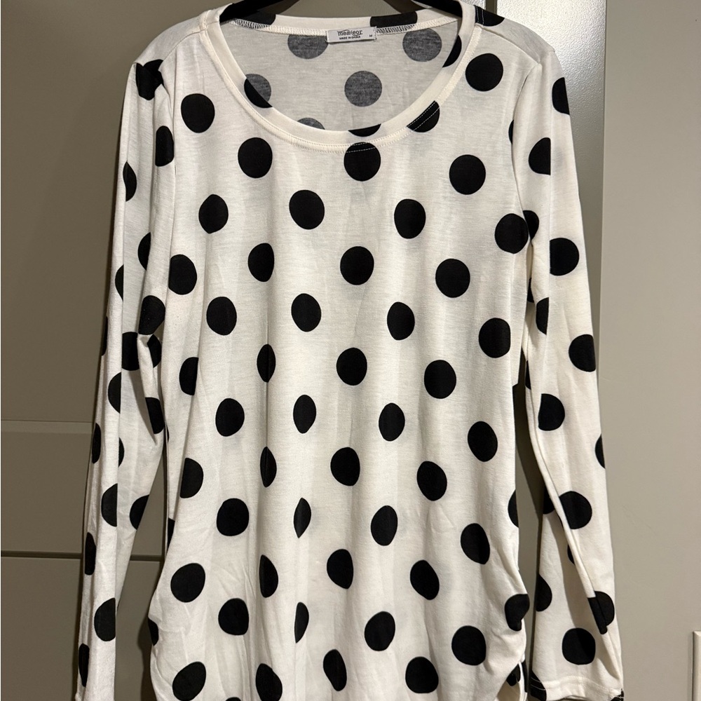 H&M Black and White Polka Dot Long Sleeve Top